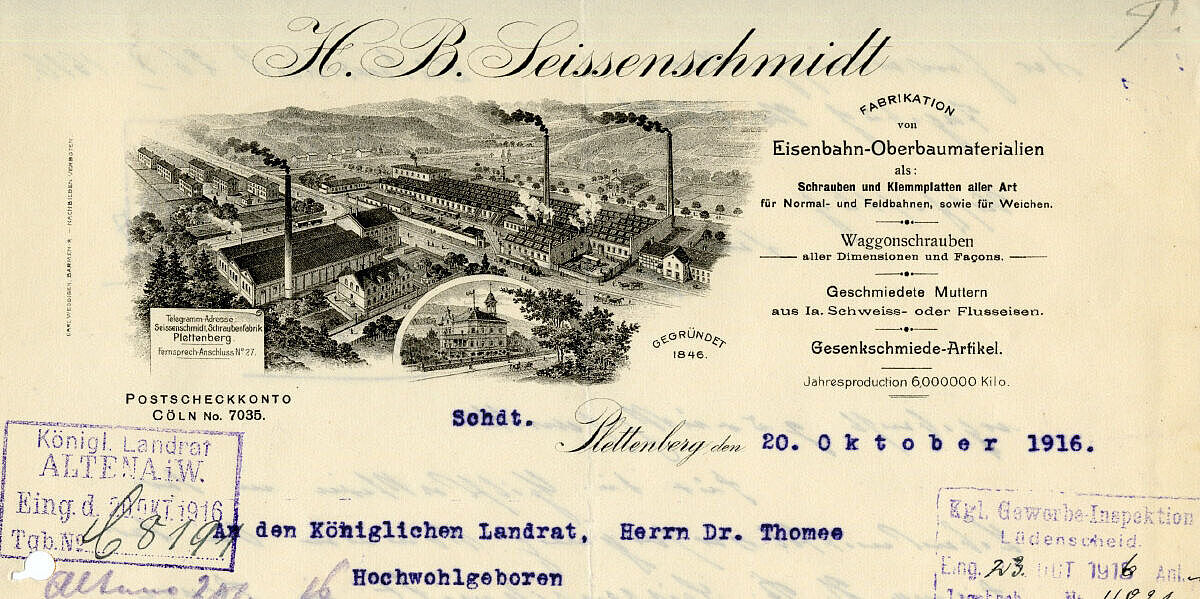 Briefkopf von Wilhelm Seissenschmidt aus Plettenberg