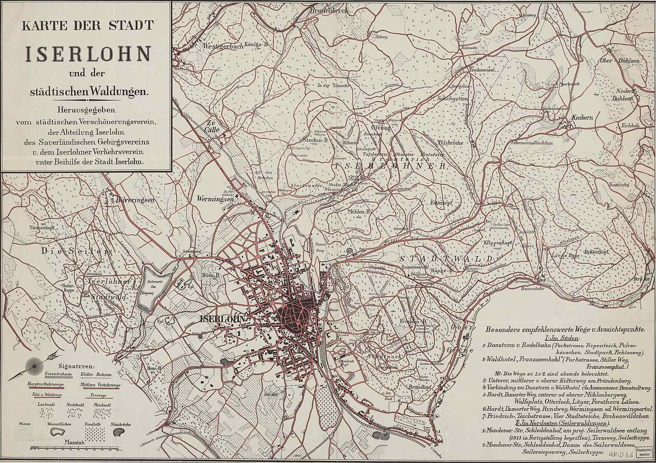 Wanderkarte der Stadt Iserlohn zur Zeit von Ernst Danz