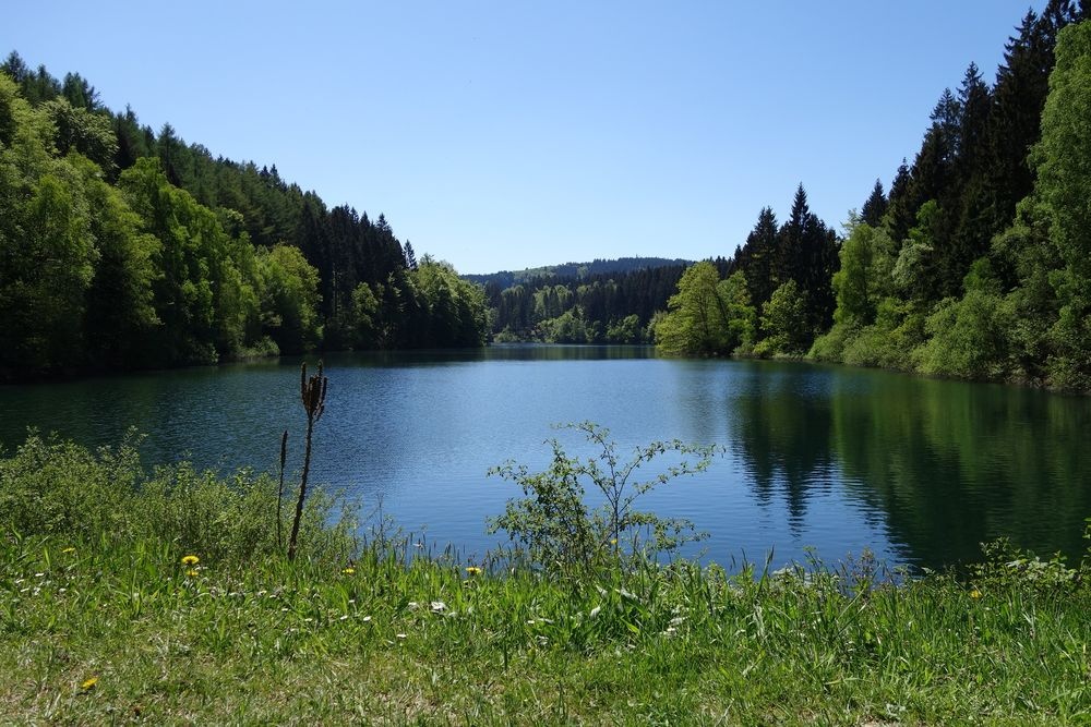 Blick vom Ufer über die Genkeltalsperre